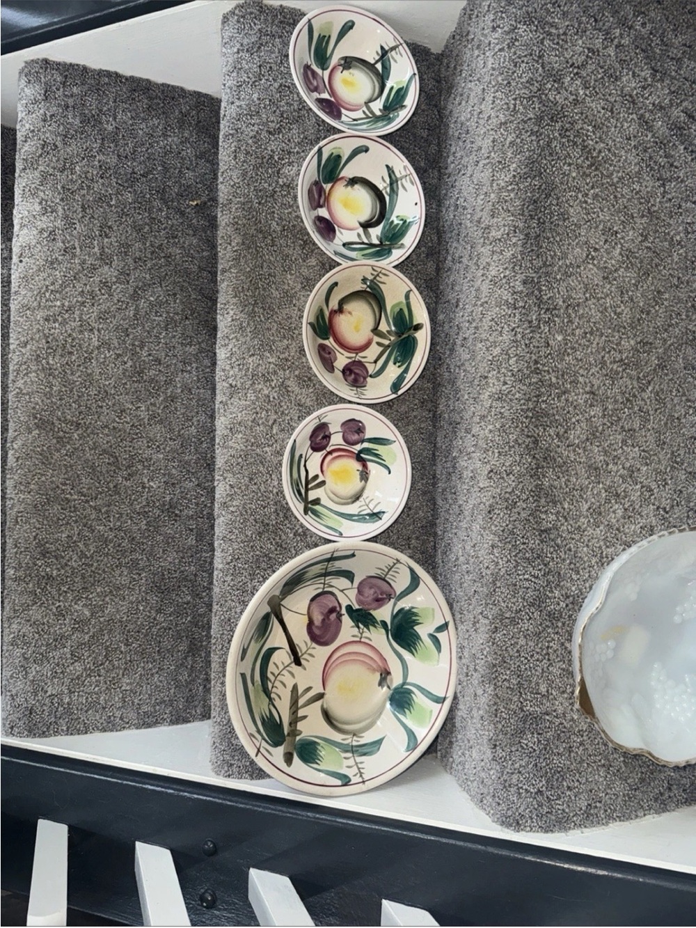 Hand-Painted Fruit Motif Ceramic Bowls - Cream and Green